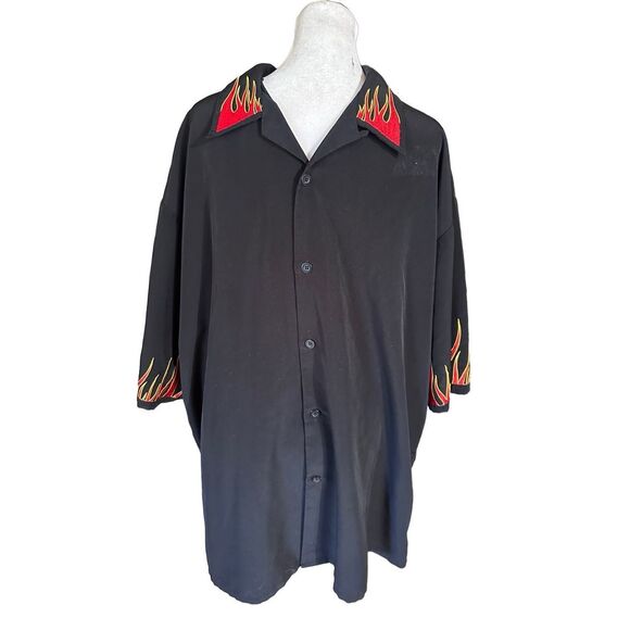 Sapphire Lounge XXL Biker Button up Embroidered Flames bowler Motorcycle - Picture 1 of 6